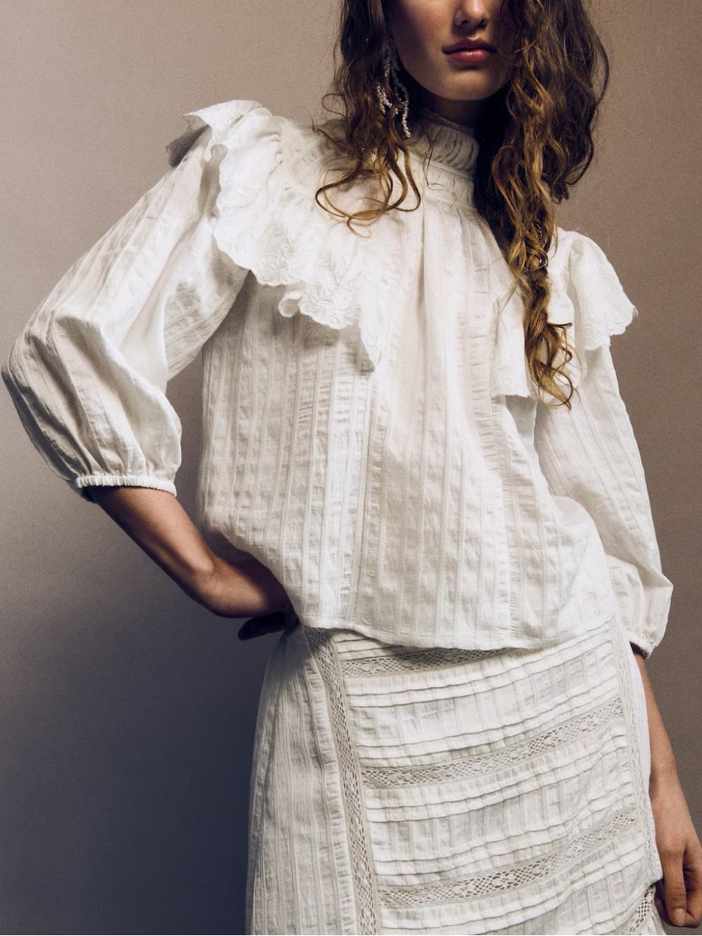 H&M Victorian-Inspired “Wuthering Heights” Founce-Trimmed High-Neck Blouse NWT - Picture 2 of 5